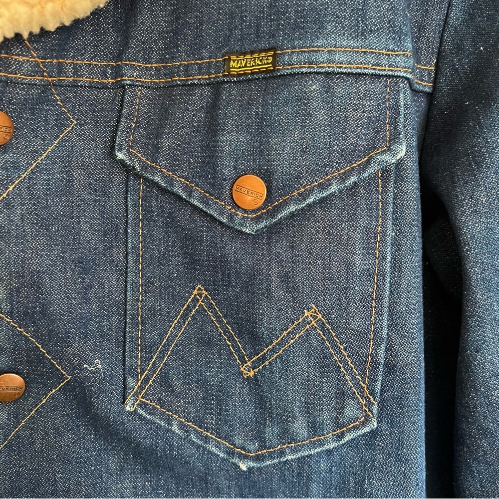 Vtg Maverick Ranch Coat Blue Denim Sherpa Lined Snap Western Jacket Large - USA - Picture 3 of 8